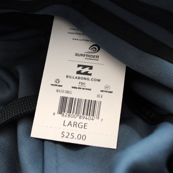 Billabong UPCs integrated tag